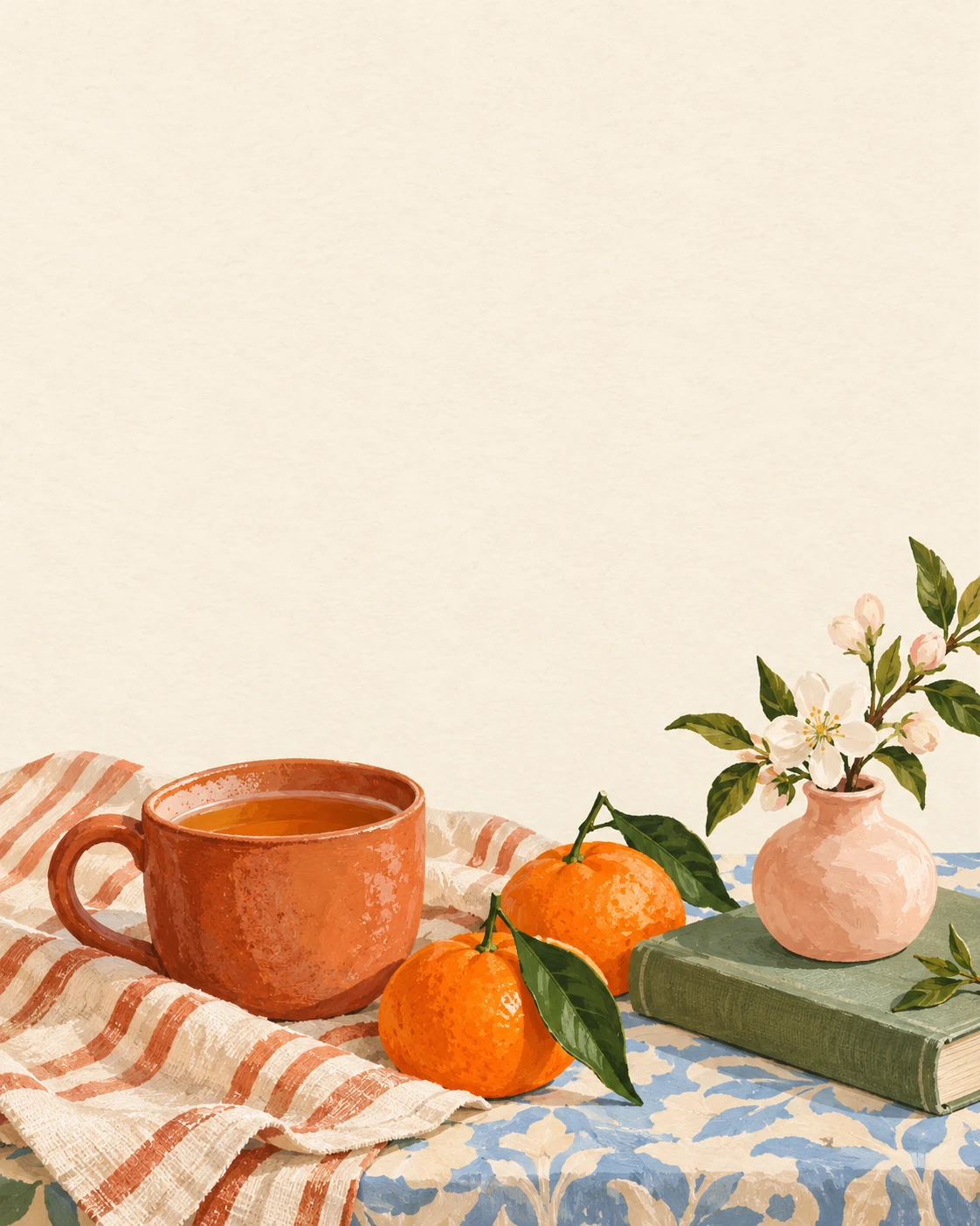 Cozy illustrated comforts framing a warm card