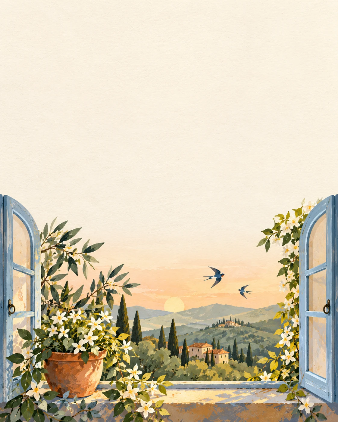 Sunlit window illustration with space for a note