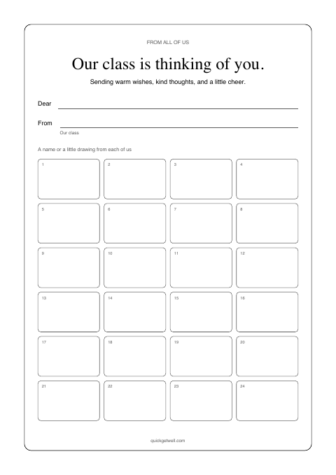 Class card with 24 spaces for names or small drawings